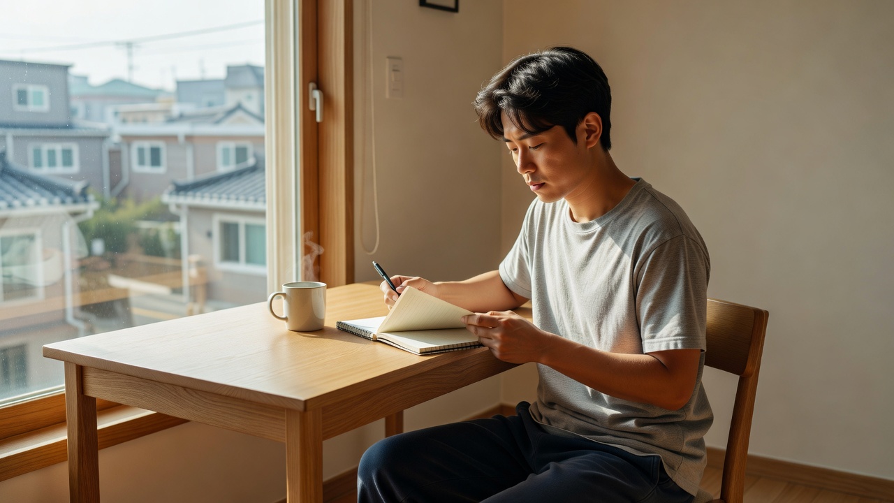 번아웃 극복을 위한 동기부여 명언 목차를 정리하는 모습